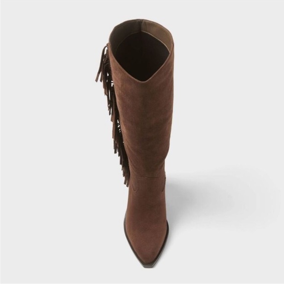 Western Suede Fringe Knee-High Boots - Picture 3 of 3